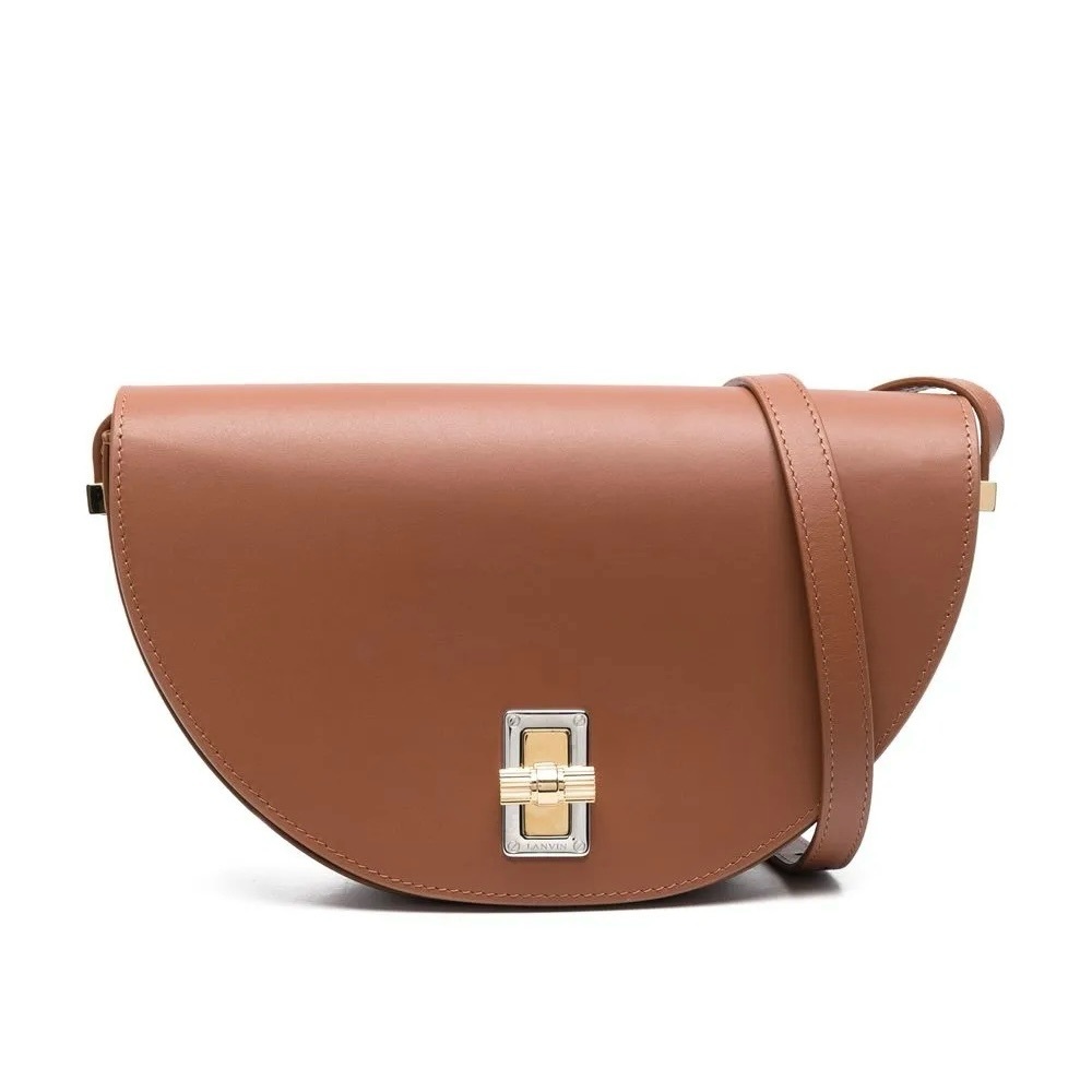 LANVIN Happy Moon Leather Crossbody Bag In Brown Made In Italy
